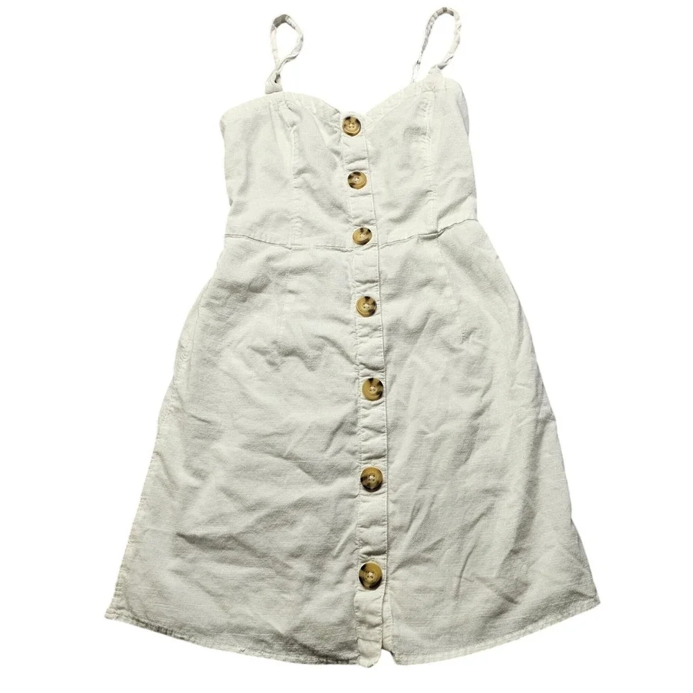 Abercrombie & Fitch White Cotton Button Front Mini Dress Pockets Womens Small
